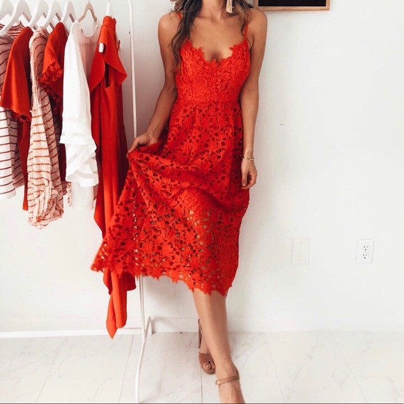 astr red lace dress